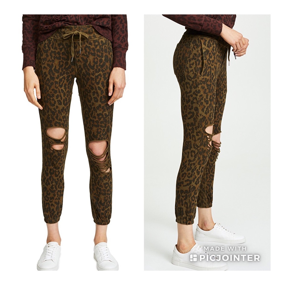 NSF Sayde Distressed Leopard Camo Ankle Joggers S